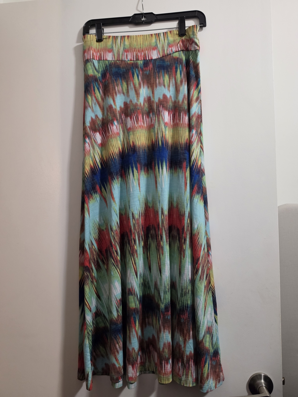 Veronica M Multicolor Tie-Dye Maxi Skirt with Aqua, Red & Navy Accents